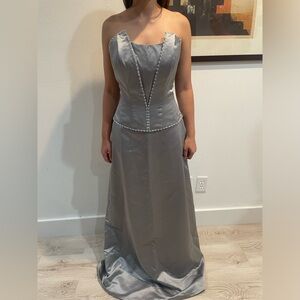 2 piece formal prom dress gown in platinum. Impression Brand polyester satinNWT